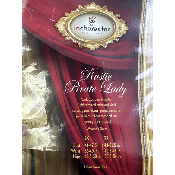 Incharacter Rustic Pirate Lady Costume Plus 3X Corset Gauze Blouse Boot Tops Hat - Picture 2 of 15